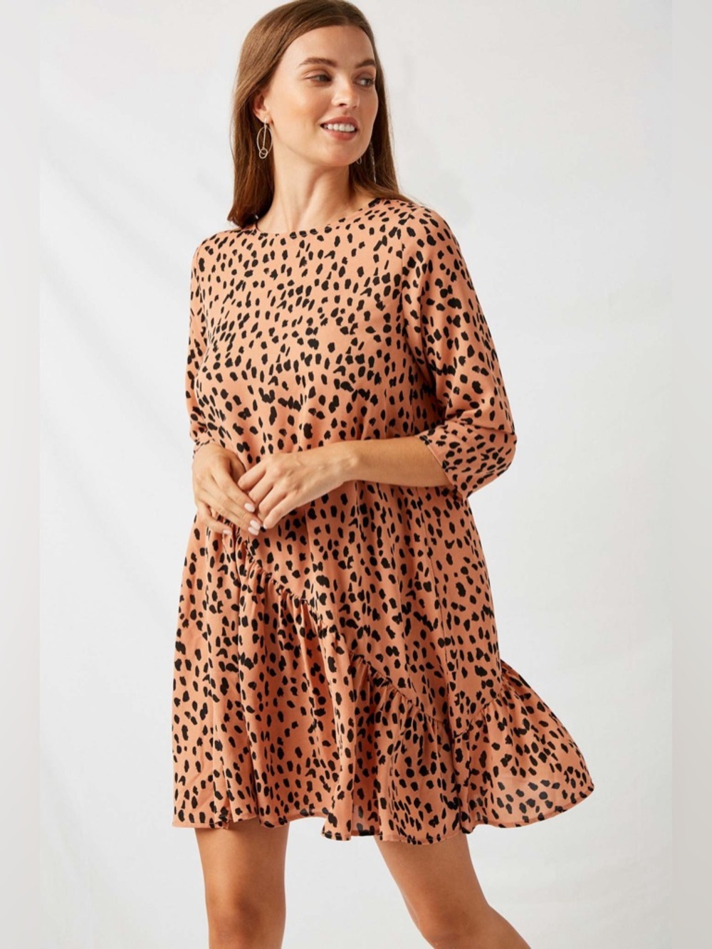 Hayden Los Angeles | Peach Animal-Print Tiered Midi Dress
